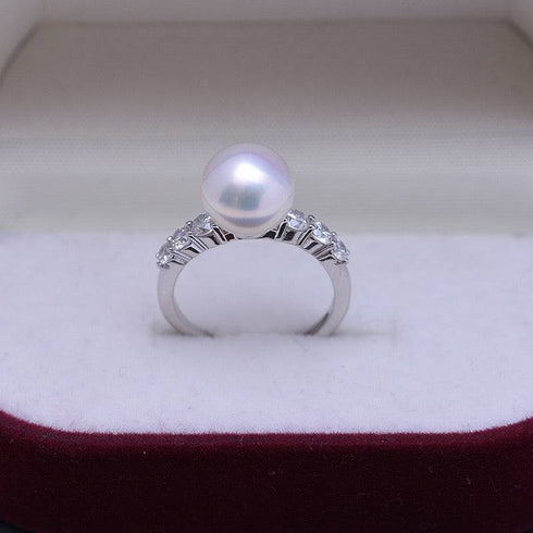 9-10mm Freshwater Pearl & Shine CZ Ring - House Of Pearls